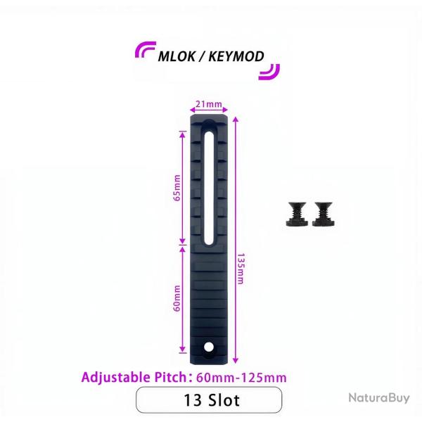 Lot de 2 rails universels en aluminium anodis� pour montage M-lok 7/10/13 fentes selon votre choix 1