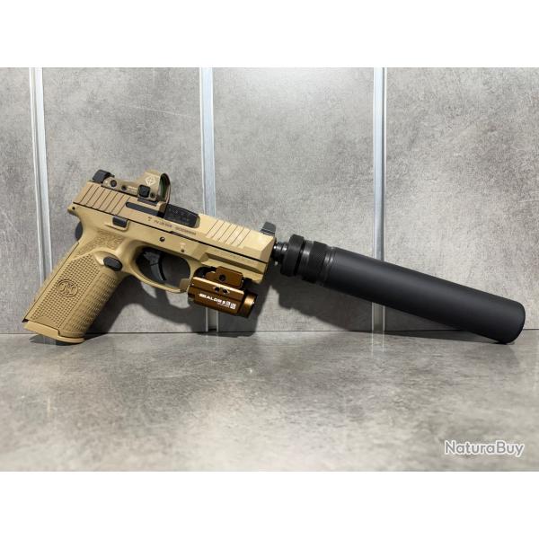"PACK FNH ULTIMA" Pistolet FNH 509T FDE Calibre 9 mm Para + Point rouge + Silencieux + Lampe + Laser