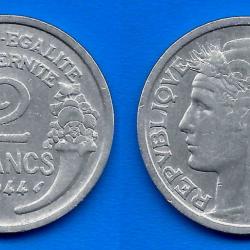 France 2 Francs 1944 Neuve Morlon Piece Aluminium Francs