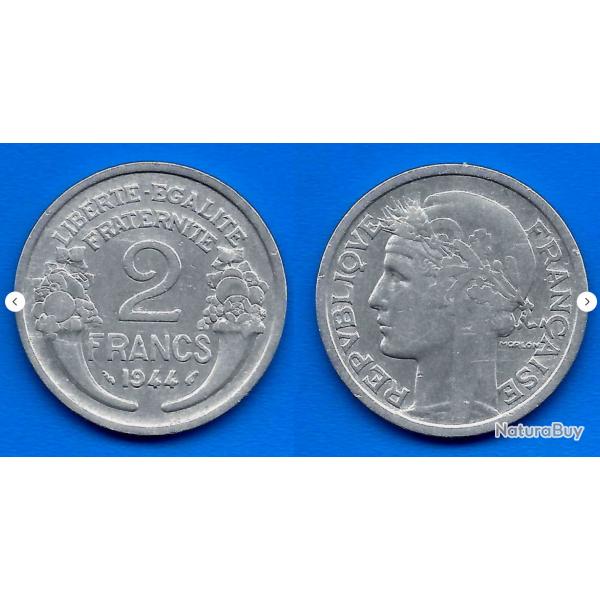 France 2 Francs 1944 Neuve Morlon Piece Aluminium Francs