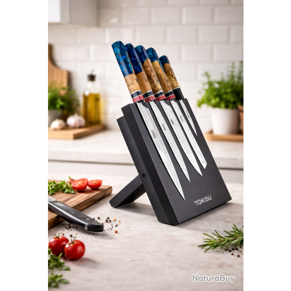 Tokisu Bloc � couteaux magn�tique bois noir - Ref: 20079