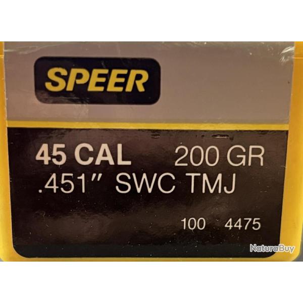Ogives Speer plinker calibre 45 diam 451 200gr SWC TMJ x100