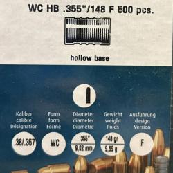 Ogives H&N sport calibre .38/.357 WC Graisses 355 diam 148gr x500