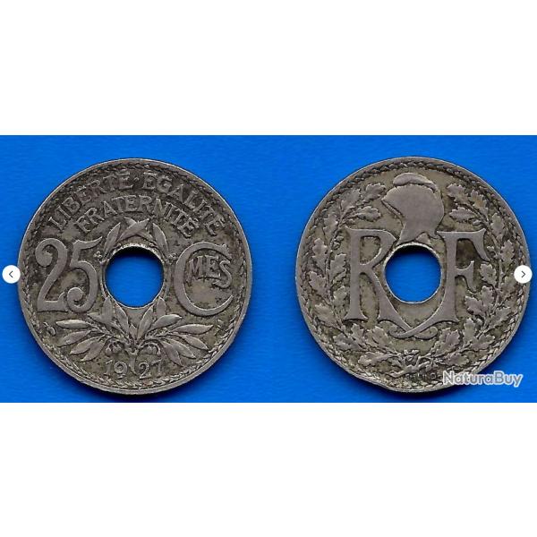 France 25 Centimes 1927 Piece Lindauer Franc Centime