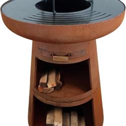 Barbecue Brasero Design 2-en-1 Acier Corten - &Oslash; 60 cm Range-B&ucirc;ches Grille Inox Housse LIVRAISON FREE