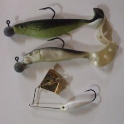 Lot de 2 leurres souples + 1 spinnerbait pour la p&ecirc;che des carnassiers ( brochet, sandre ... )