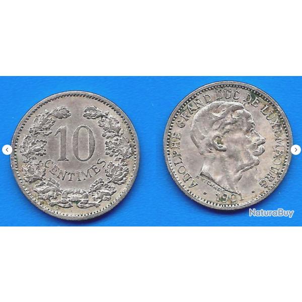 Luxembourg 10 Centimes 1901 Piece Centime De Francs Franc Cent