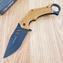 Couteau Semi Automatique Karambit Brown Lame Tanto Acier 3Cr13 Manche ABS Linerlock Clip Tac Force