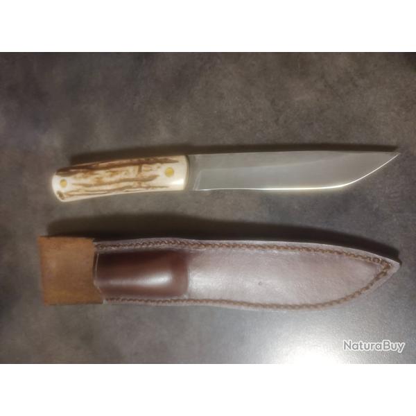 Couteau MG , Gerard Masse manche en bois de cerf Lame acier Sandvik 14C28N