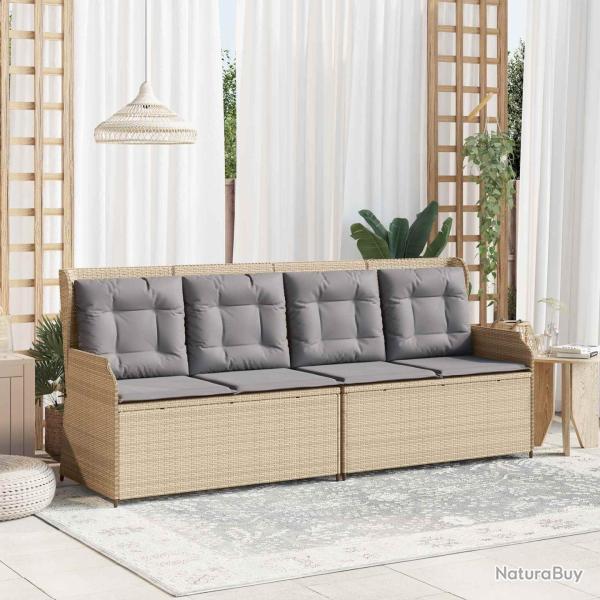 Banc de jardin avec coussin Beige et gris polyrotin