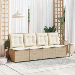 Canap&eacute; de jardin avec coussin Noir et blanc cr&egrave;me polyrotin