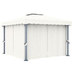 Tonnelle avec rideau 3x3 m Blanc cr&egrave;me Aluminium