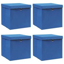 Bo&icirc;tes de rangement avec couvercle 4 pcs Bleu 32x32x32 cm Tissu