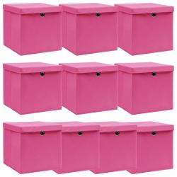 Bo&icirc;tes de rangement avec couvercles 10pcs Rose 32x32x32cm Tissu