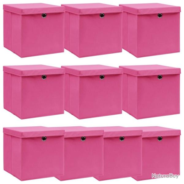 Bo�tes de rangement avec couvercles 10pcs Rose 32x32x32cm Tissu