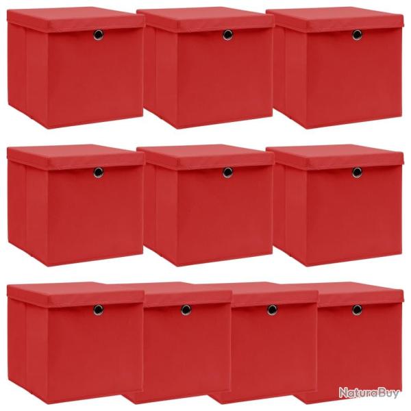Bo�tes de rangement et couvercles 10 pcs Rouge 32x32x32cm Tissu