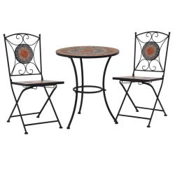Ensemble de bistro 3 pcs mosa&iuml;que Carreau c&eacute;ramique Orange/Gris
