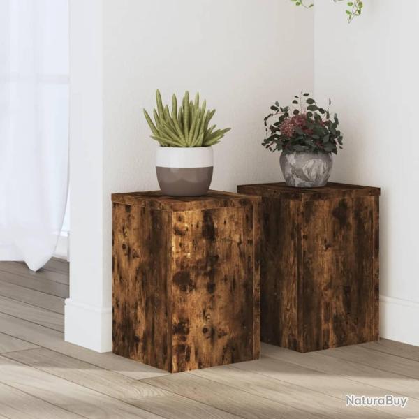 Supports pour plantes 2 pcs ch�ne fum� bois d'ing�nierie