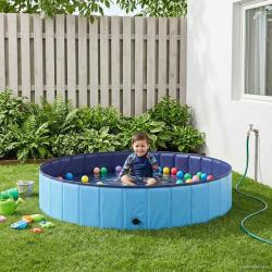 Piscine de nage pliable pour chien Bleu 160 x 160 x 30 cm PVC