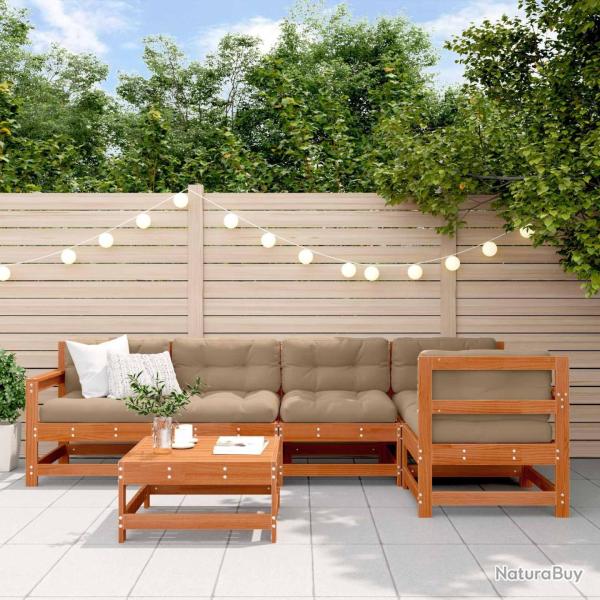 Ensemble de salon de jardin 6 pcs Brun Cir� Pin massif