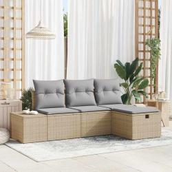 Ensemble de Canap&eacute;s avec coussin 4 pcs polyrotin
