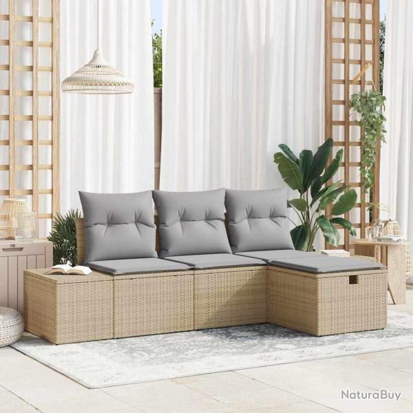Ensemble de Canap�s avec coussin 4 pcs polyrotin
