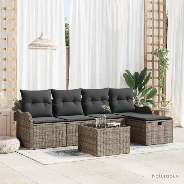 Ensemble de canap� de jardin avec coussin 6 pcs Gris Poly rotin