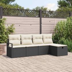 Ensemble de canap&eacute; de jardin avec coussin 5 pcs Noir Poly rotin