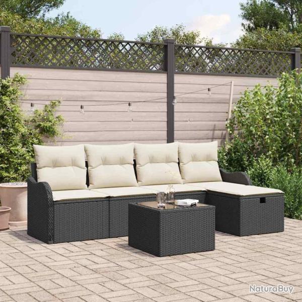 Ensemble de canap� de jardin avec coussin 6 pcs Noir Poly rotin