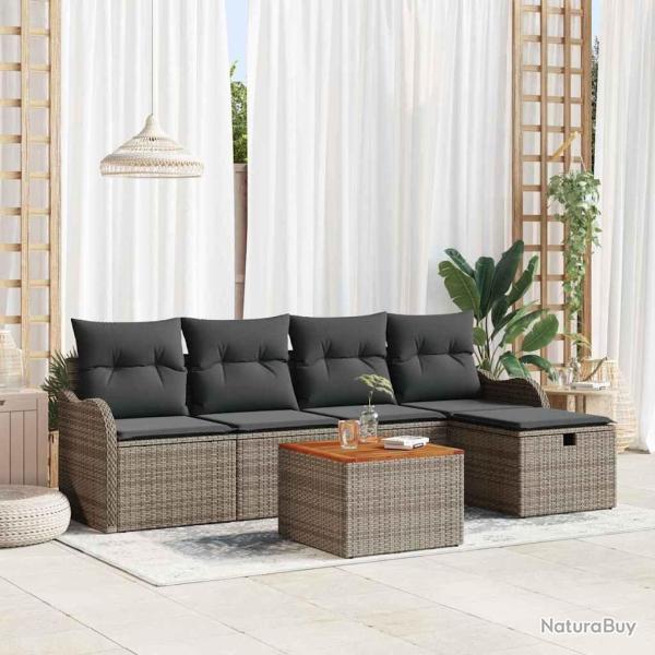Ensemble de canap� de jardin avec coussin 6 pcs Gris Poly rotin