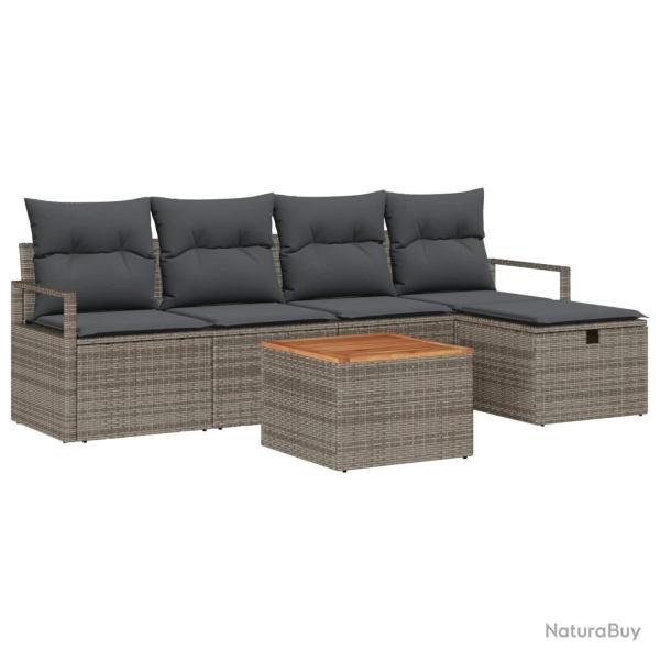 Ensemble de canap� de jardin avec coussin 6 pcs Gris Poly rotin