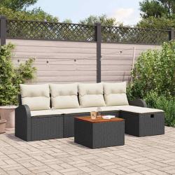 Ensemble de canap&eacute; de jardin avec coussin 6 pcs Noir Poly rotin