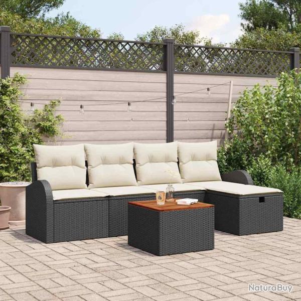 Ensemble de canap� de jardin avec coussin 6 pcs Noir Poly rotin