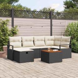 Ensemble de canap&eacute; de jardin avec coussin 7 pcs Noir Poly rotin