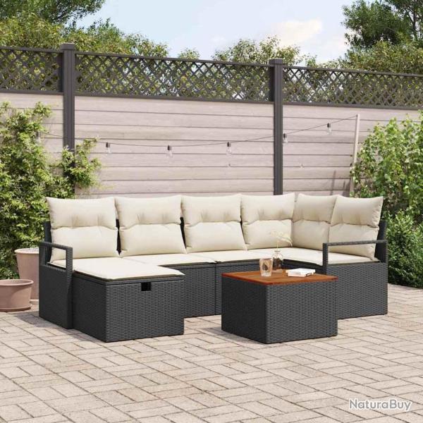 Ensemble de canap� de jardin avec coussin 7 pcs Noir Poly rotin