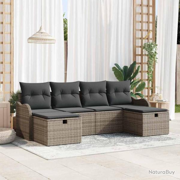 Ensemble de canap� de jardin avec coussin 6 pcs Gris Poly rotin