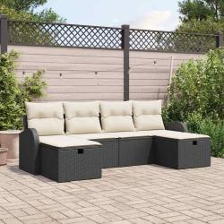 Ensemble de canap&eacute; de jardin avec coussin 6 pcs Noir Poly rotin