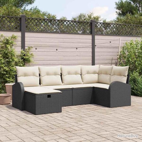 Ensemble de canap� de jardin avec coussin 6 pcs Noir Poly rotin