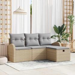Ensemble de canap&eacute; de jardin avec coussin 4 pcs Beige polyrotin