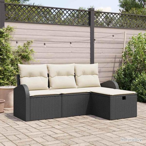 Ensemble de canap� de jardin avec coussin 4 pcs Noir Poly rotin