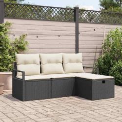 Ensemble de canap&eacute; de jardin avec coussin 4 pcs Noir Poly rotin