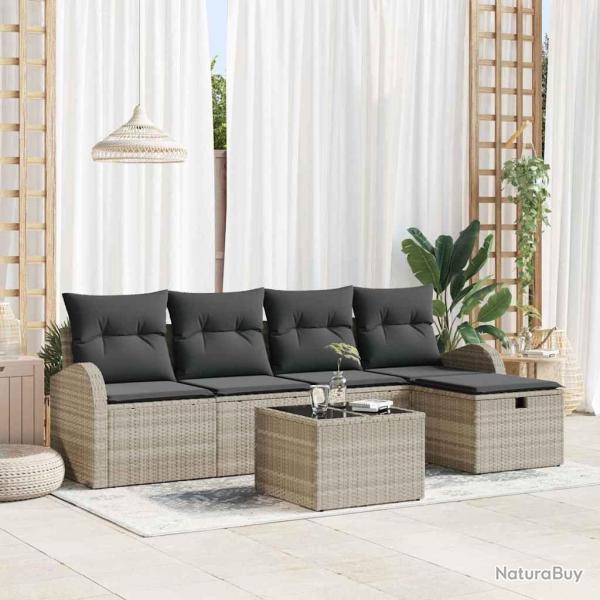 Ensemble de canap� de jardin 6 pcs Gris clair Poly rotin