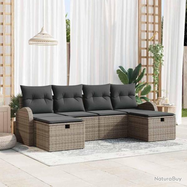Ensemble de canap� de jardin avec coussin 6 pcs Gris polyrotin