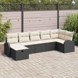 Ensemble de canap&eacute; de jardin avec coussin 7 pcs Noir polyrotin