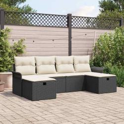 Ensemble de canap&eacute; de jardin avec coussin 6 pcs Poly rotin