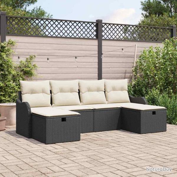 Ensemble de canap� de jardin avec coussin 6 pcs Noir Poly rotin