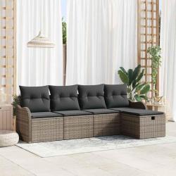 Ensemble de canap&eacute; de jardin avec coussin 5 pcs Gris Poly rotin