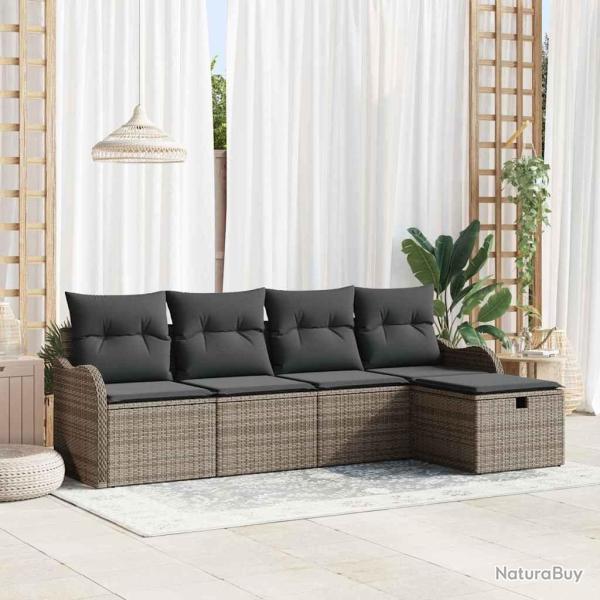 Ensemble de canap� de jardin avec coussin 5 pcs Gris Poly rotin