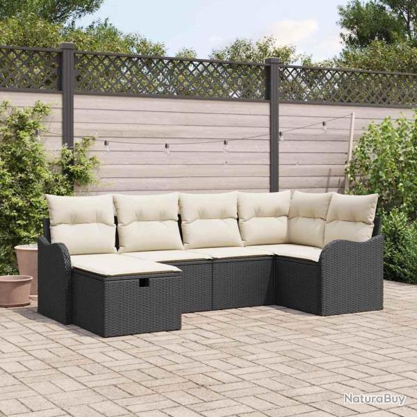 Ensemble de canap� de jardin avec coussin 6 pcs Noir Poly rotin