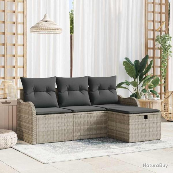 Ensemble de canap� de jardin 4 pcs Gris clair Poly rotin